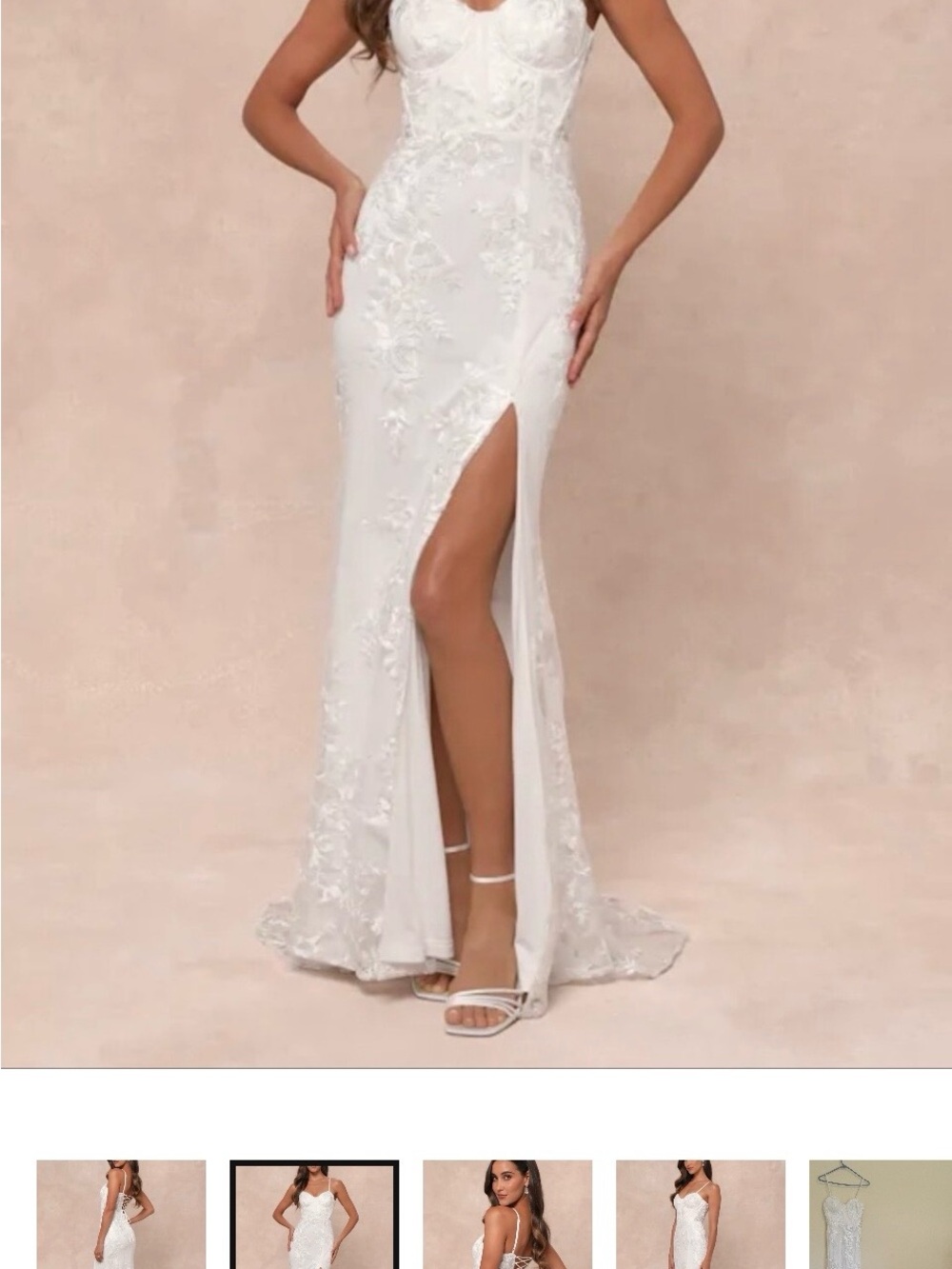 Lulu's White Lace Split-Skirt Wedding Gown worn one time